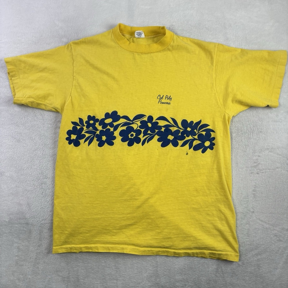 VTG 80s Shoreline Sportswear Cal Poly Pomona Floral Single Stitch Shirt Mens XL
